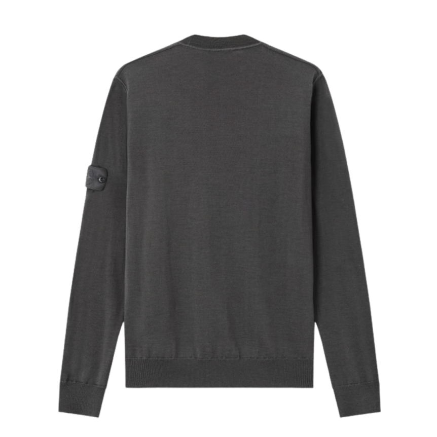 Pull col rond STONE ISLAND laine vierge gris anthracite logo Ghost