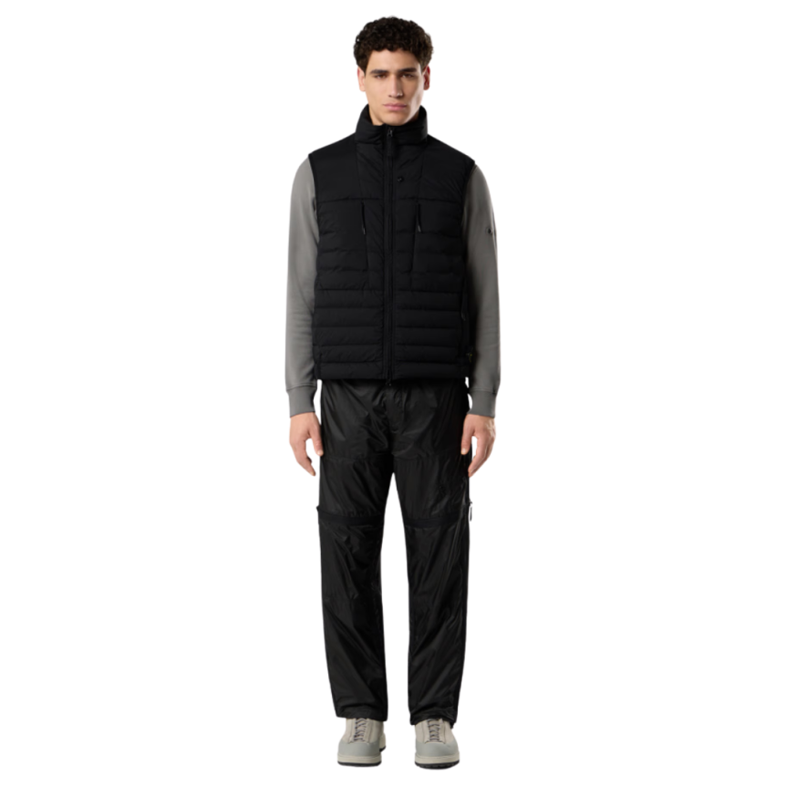 Gilet sans manche STONE ISLAND doudoune nylon fin noir col montant