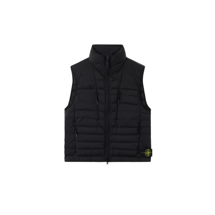 Gilet sans manche STONE ISLAND doudoune nylon fin noir col montant