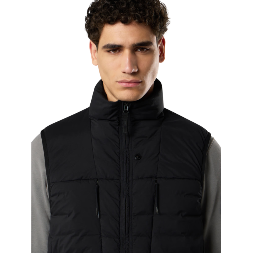 Gilet sans manche STONE ISLAND doudoune nylon fin noir col montant