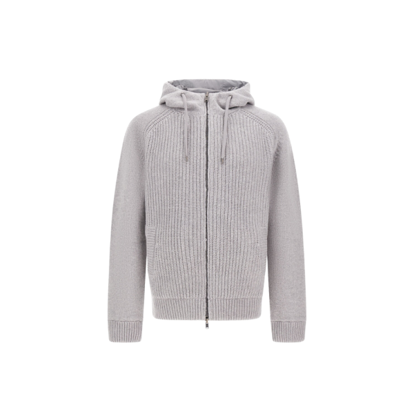 Cardigan réversible zippé HERNO à capuche laine gris clair