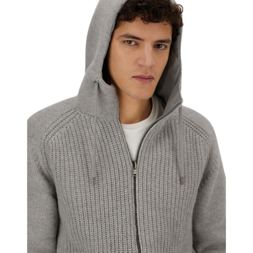 Cardigan réversible zippé HERNO à capuche laine gris clair