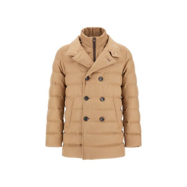 Caban croisé HERNO laine viscose matelassé beige sable