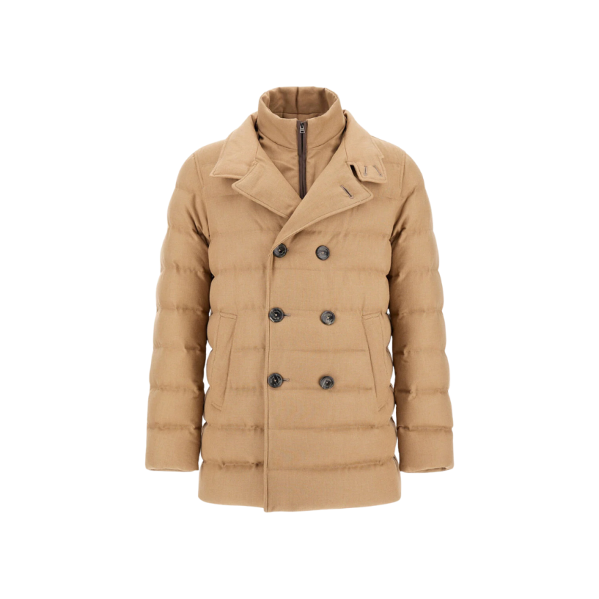 Caban croisé HERNO laine viscose matelassé beige sable