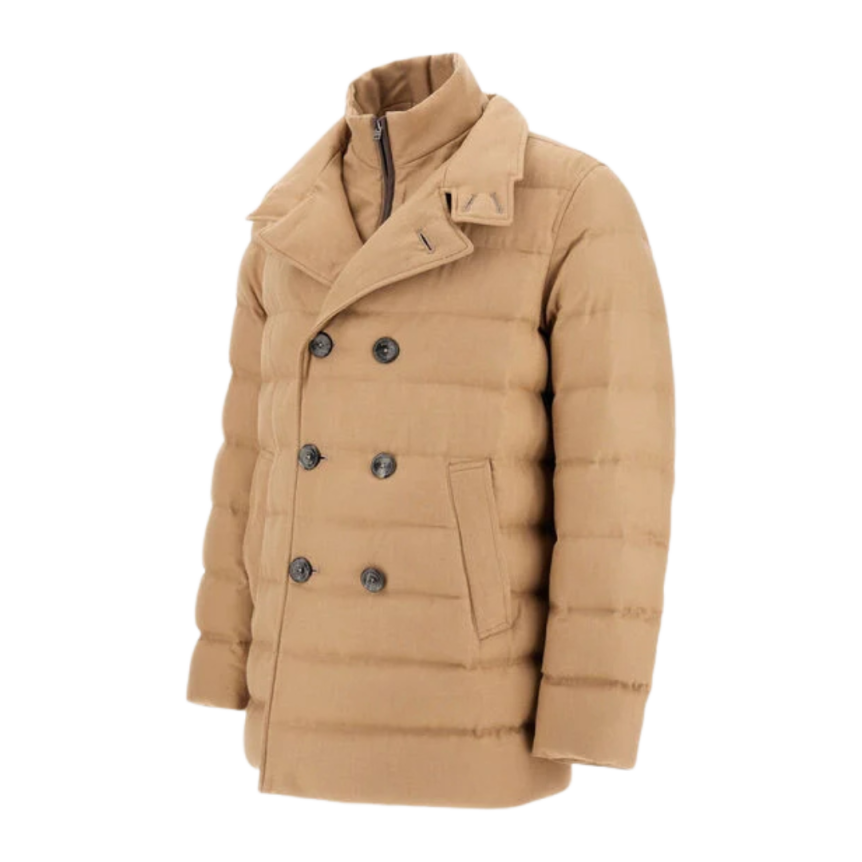 Caban croisé HERNO laine viscose matelassé beige sable
