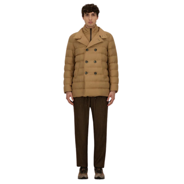Caban croisé HERNO laine viscose matelassé beige sable