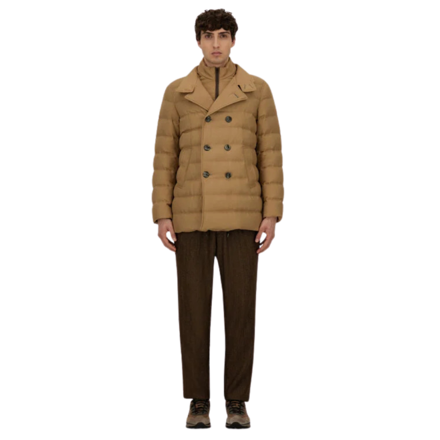 Caban croisé HERNO laine viscose matelassé beige sable