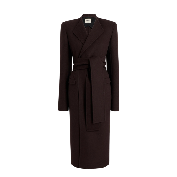 Manteau long KHAITE Jelson col effet drapé marron ceinture