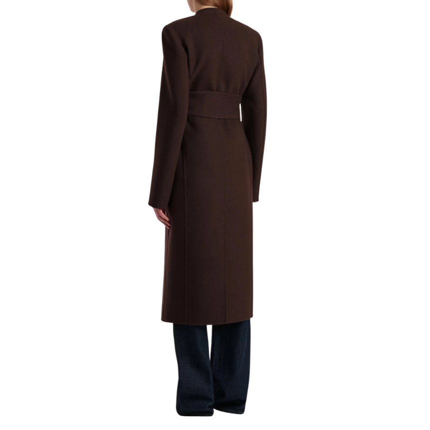 Manteau long KHAITE Jelson col effet drapé marron ceinture