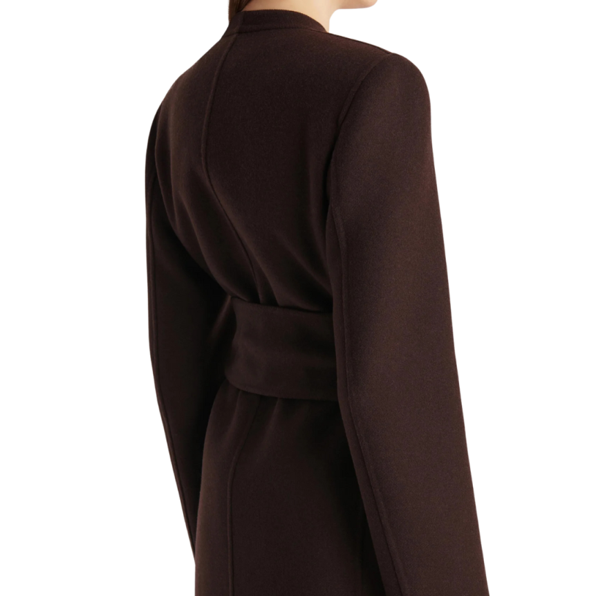 Manteau long KHAITE Jelson col effet drapé marron ceinture