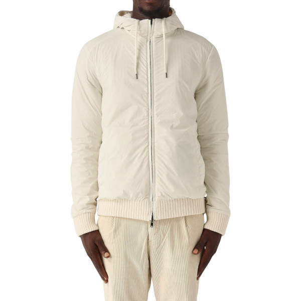 Cardigan à capuche HERNO bi matière pure laine nylon écru