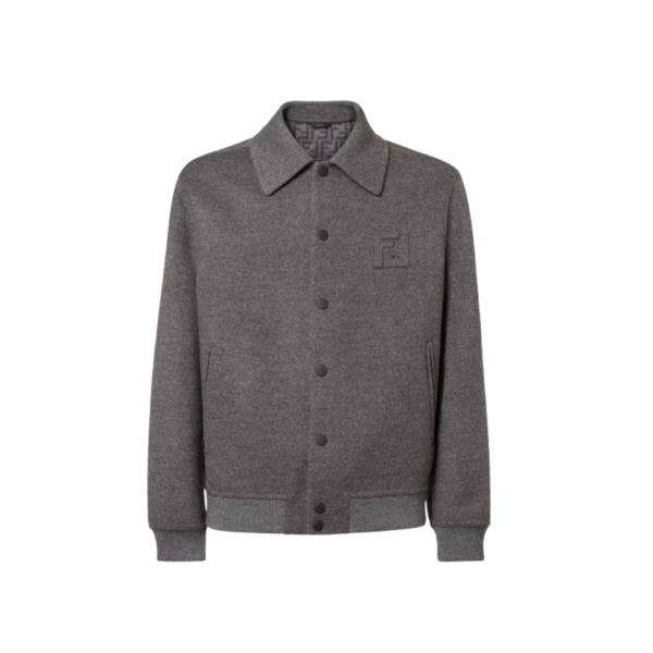 Blouson col chemise FENDI bouton pression laine flanelle gris anthracite FF relief