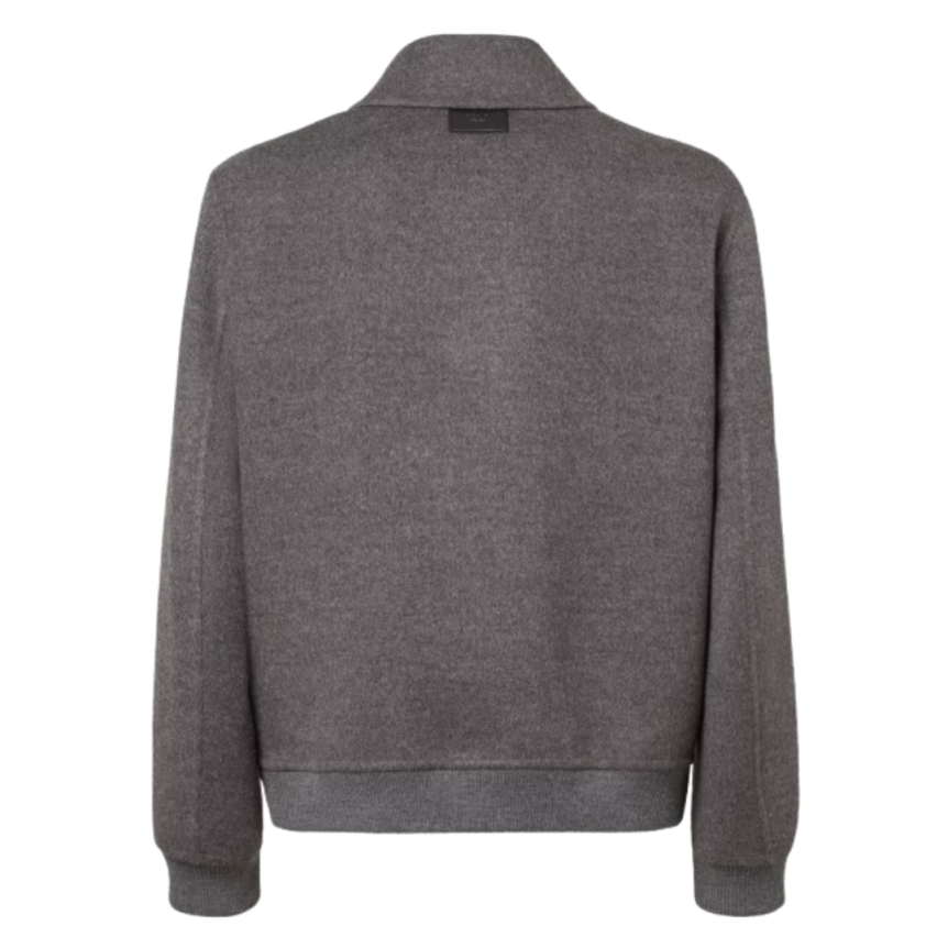 Blouson col chemise FENDI bouton pression laine flanelle gris anthracite FF relief