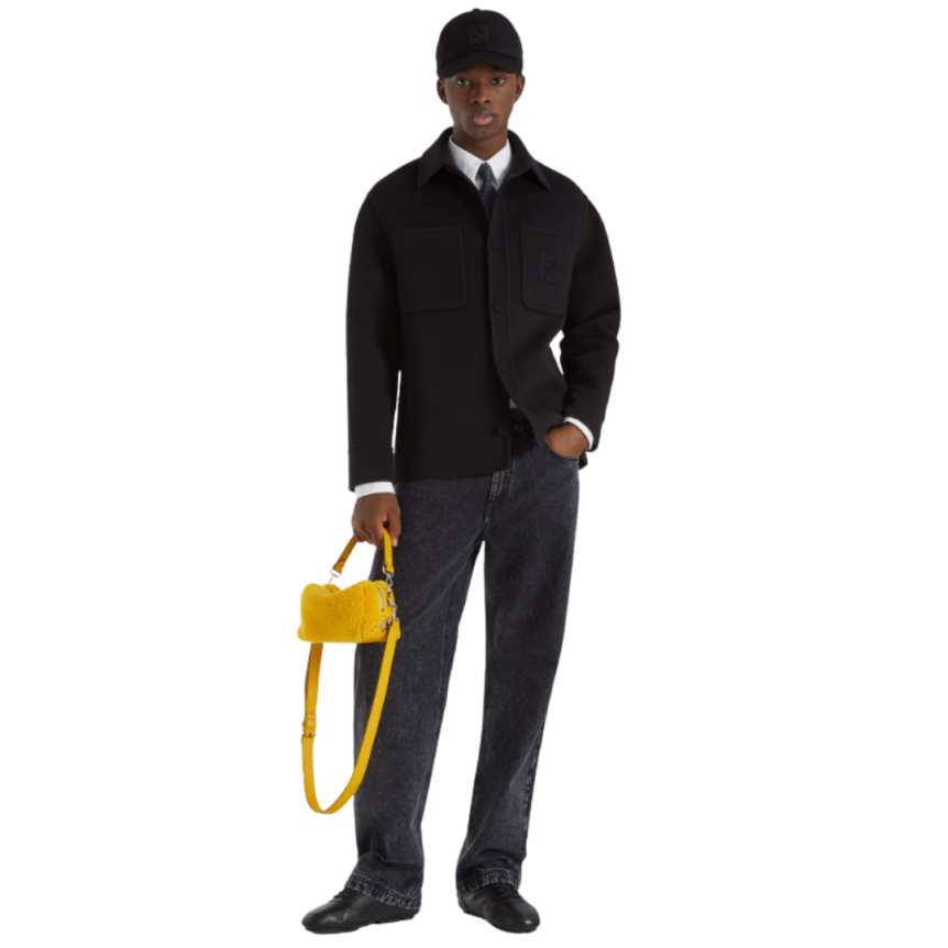 Veste col chemise boutonnée laine soie gris anthracite FF relief poche