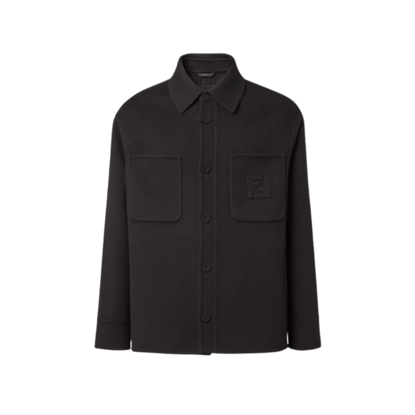 Veste col chemise boutonnée laine soie gris anthracite FF relief poche