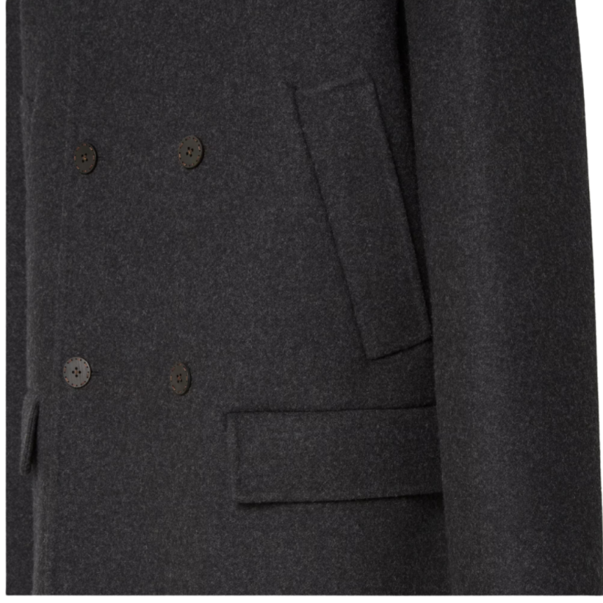 Veste col chemise boutonnée laine soie gris anthracite FF relief poche