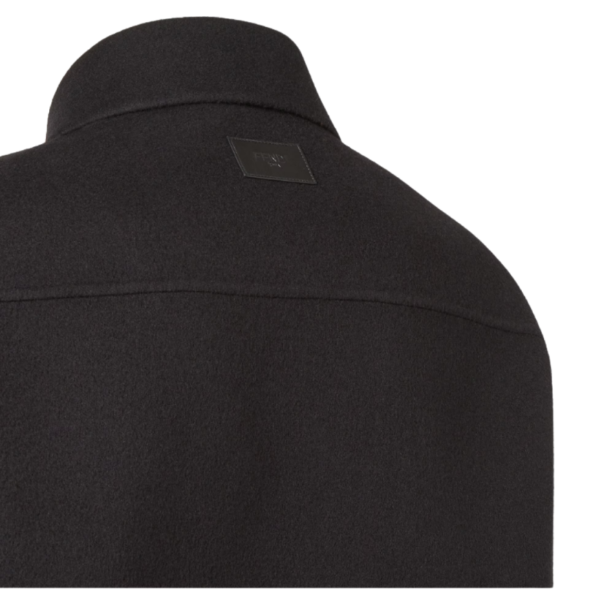 Veste col chemise boutonnée laine soie gris anthracite FF relief poche