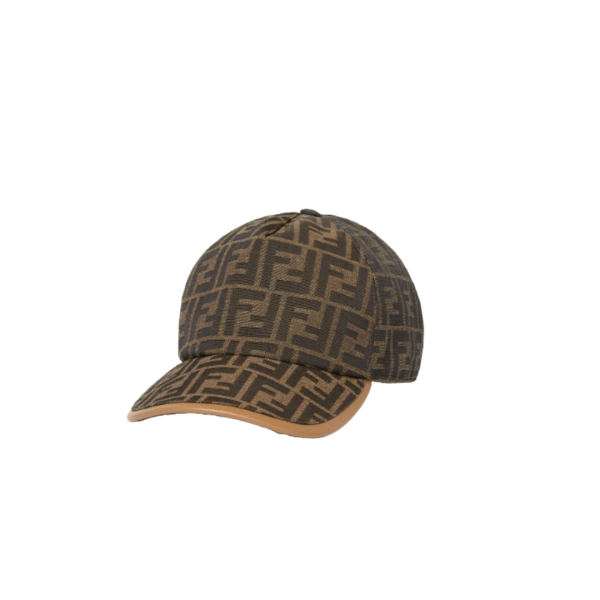 Casquette baseball FENDI tissu FF jacquard marron cuir beige