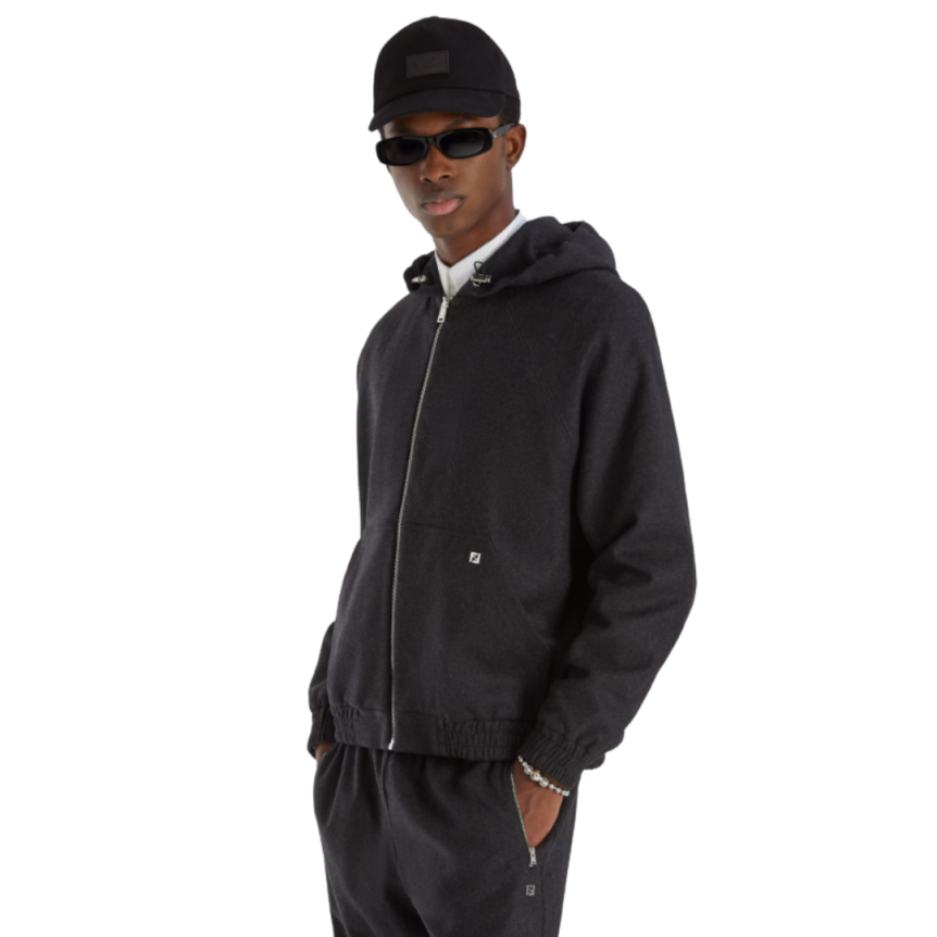 Pantalon jogging FENDI taille élastique cachemire gris anthracite poche zippée