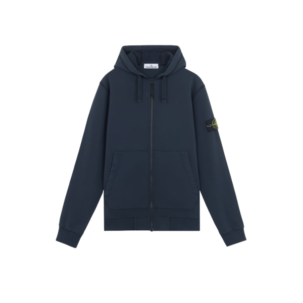 Sweat-shirt zippé à capuche STONE ISLAND molleton coton bio bleu marine