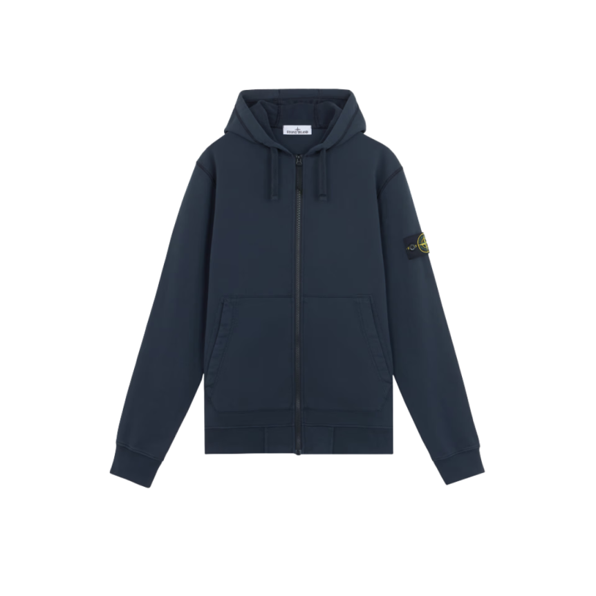 Sweat-shirt zippé à capuche STONE ISLAND molleton coton bio bleu marine