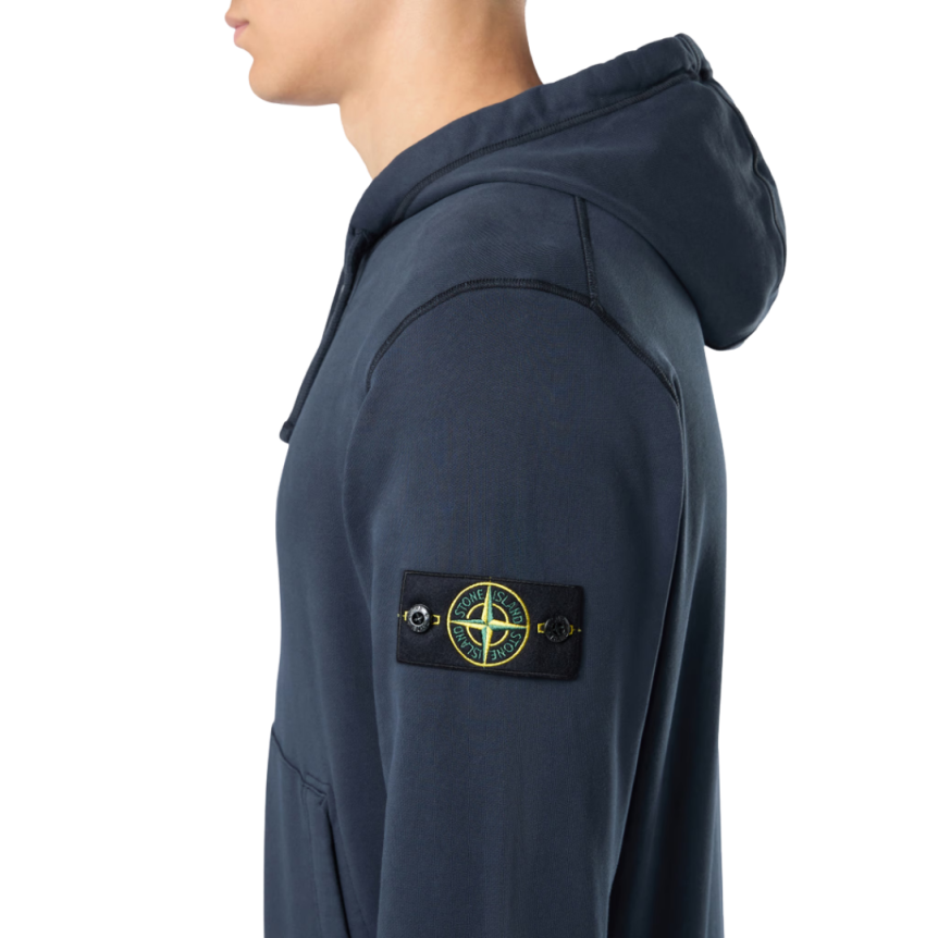 Sweat-shirt zippé à capuche STONE ISLAND molleton coton bio bleu marine