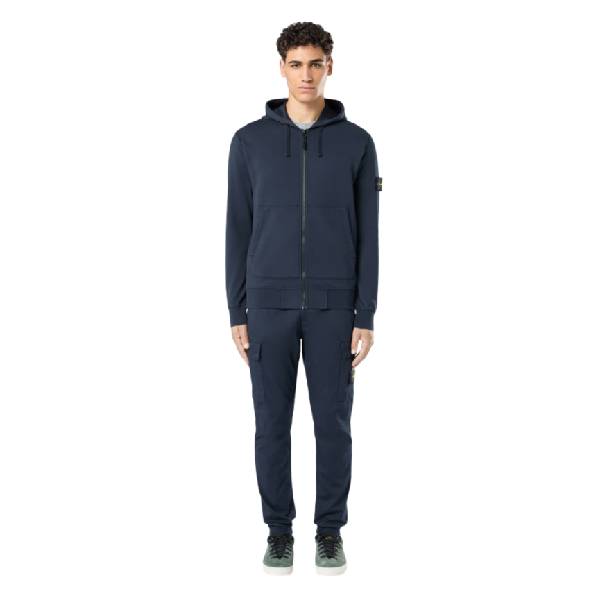 Sweat-shirt zippé à capuche STONE ISLAND molleton coton bio bleu marine