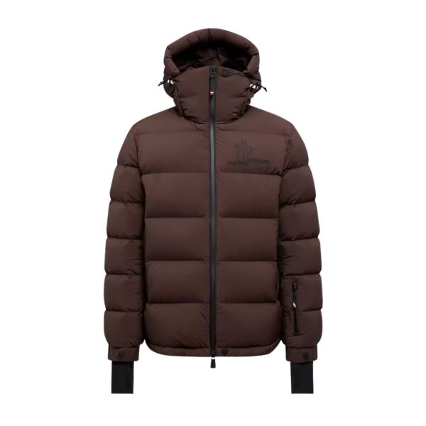 Doudoune de ski à capuche MONCLER Isorno nylon stretch marron logo Grenoble