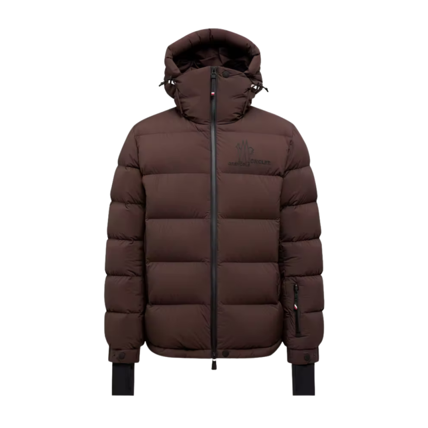 Doudoune de ski à capuche MONCLER Isorno nylon stretch marron logo Grenoble