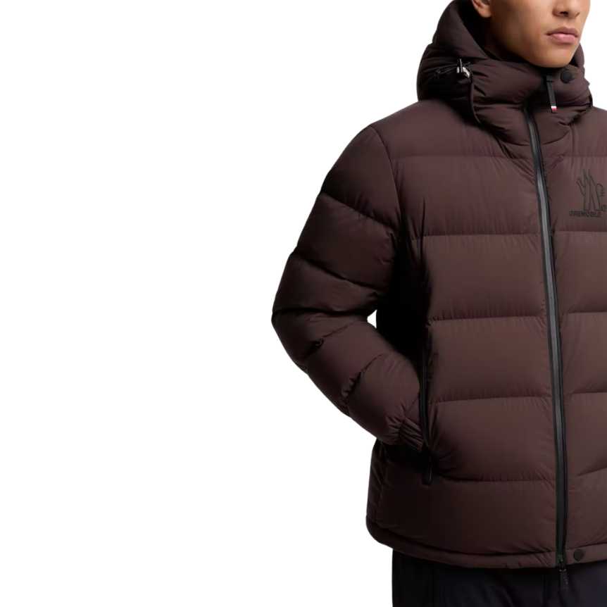 Doudoune de ski à capuche MONCLER Isorno nylon stretch marron logo Grenoble