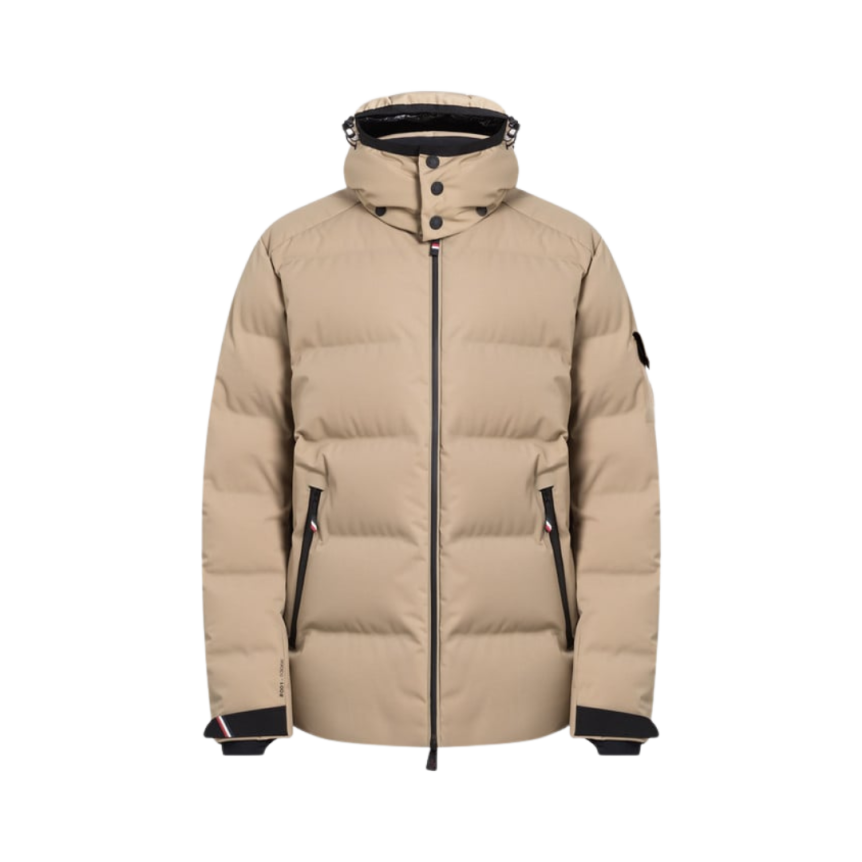 Doudoune courte à capuche MONCLER Montgetech nylon beige logo Grenoble poche manche