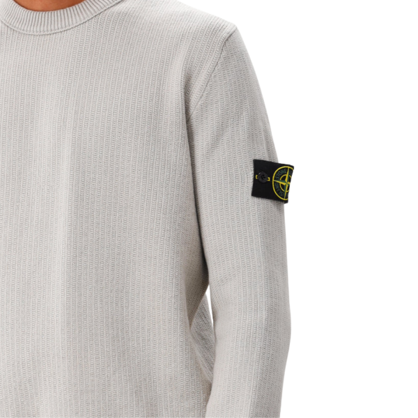 Pull col rond STONE ISLAND coton mélangé côtelé chevrons gris perle