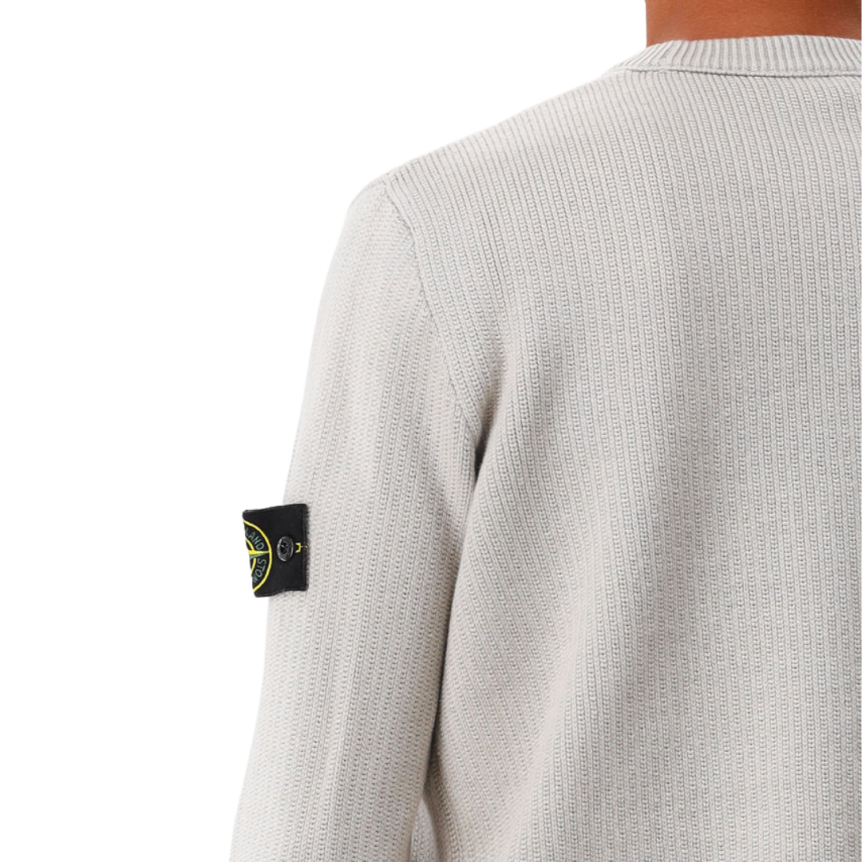 Pull col rond STONE ISLAND coton mélangé côtelé chevrons gris perle