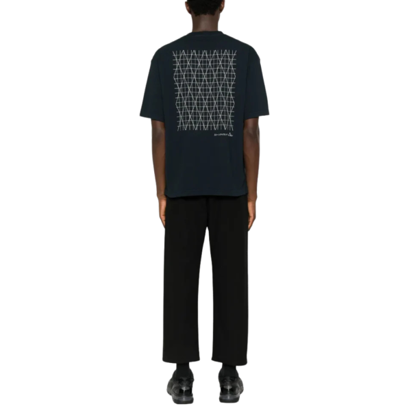 STONE ISLAND T-shirt col rond bleu nuit broderie « Multiaxial Sashiko »quadrillage dos