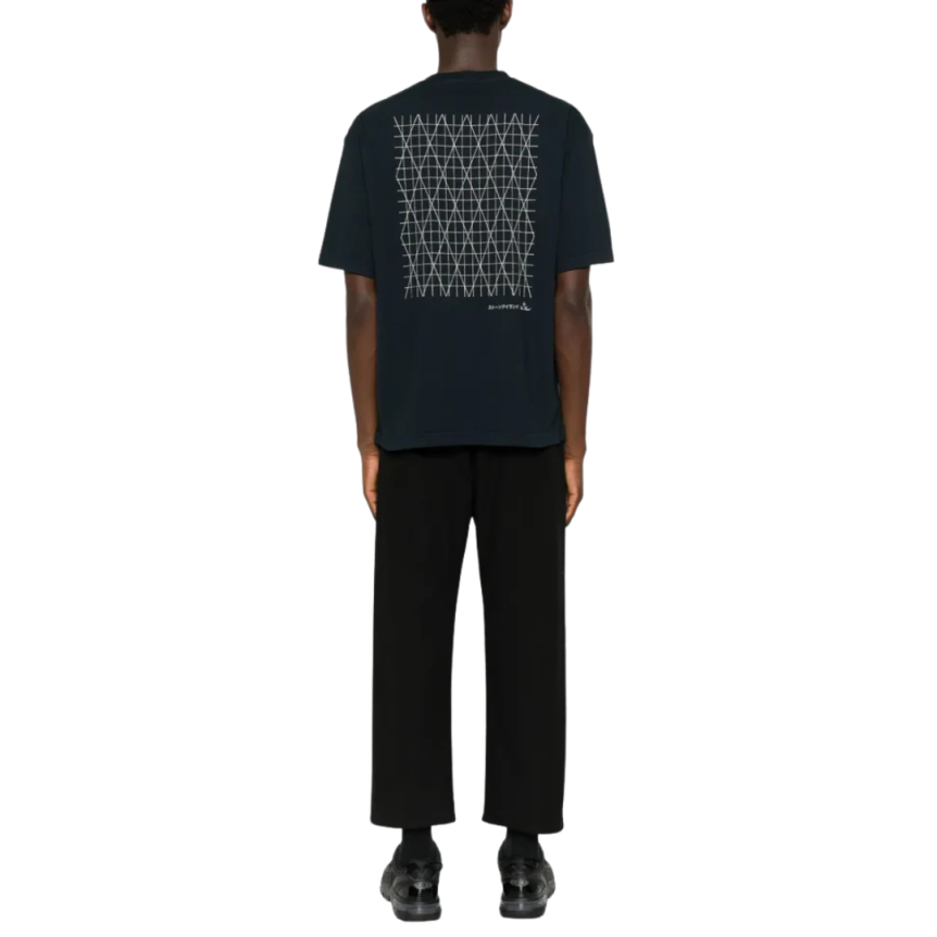 STONE ISLAND T-shirt col rond bleu nuit broderie « Multiaxial Sashiko »quadrillage dos