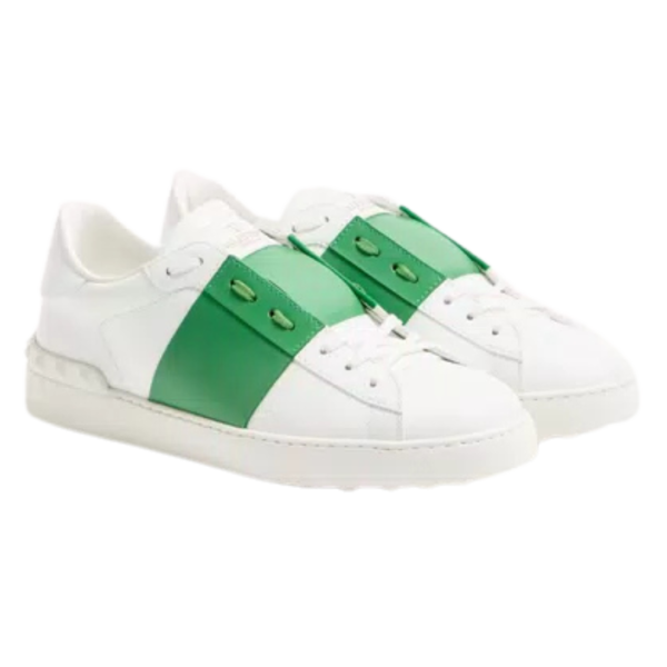 Baskets Sneakers VALENTINO GARAVANI Open cuir veau blanc bande verte