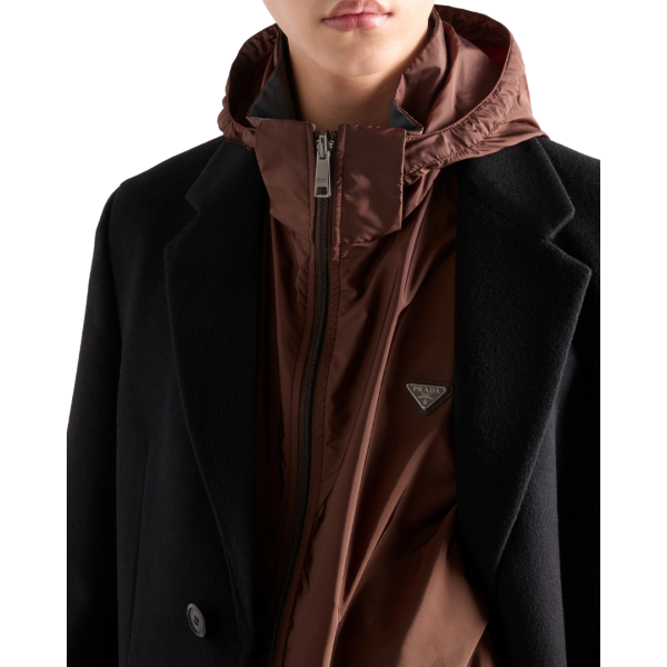 Veste zippée à capuche PRADA coupe-vent réversible Re-Nylon marron gris