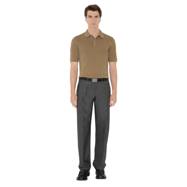 Polo manche courte BURBERRY laine camel intérieur check carreau beige