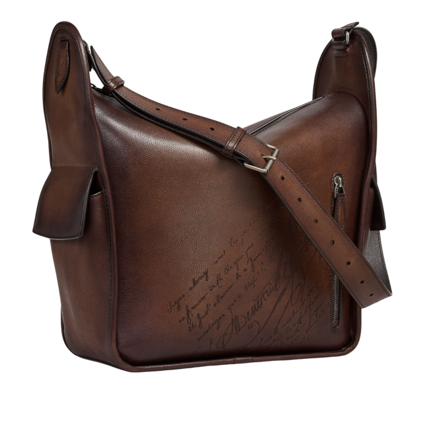 Sac Bandoulière BERLUTI Périple Hobo Cuir marron Scritto