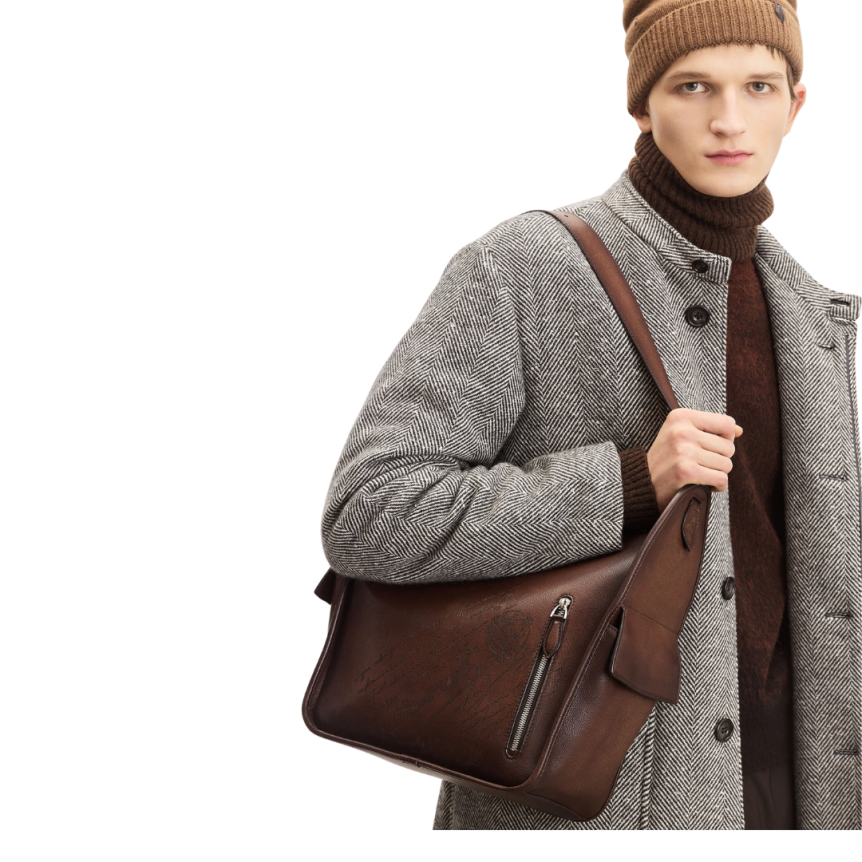 Sac Bandoulière BERLUTI Périple Hobo Cuir marron Scritto