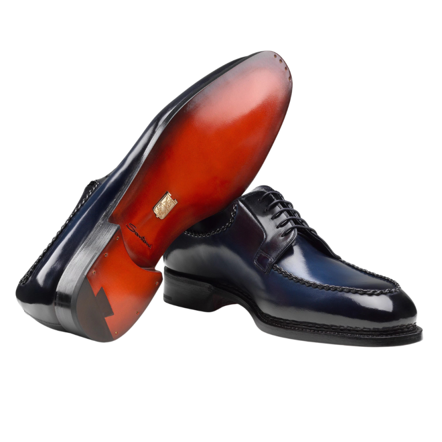 Chaussures derbies SANTONI à lacets cuir bleu marine