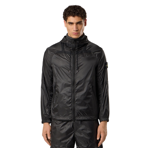 Blouson léger STONE ISLAND nylon ripstop light déparlant noir détail réfléchissant