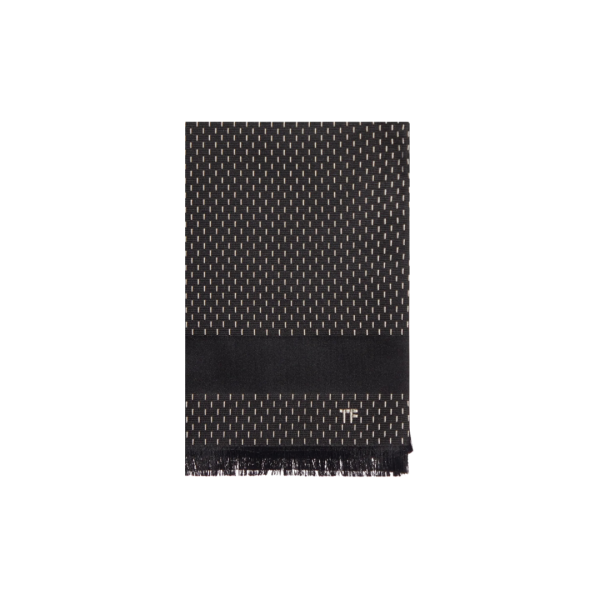Echarpe soie à logo TOM FORD en jacquard noir pointillé blanc