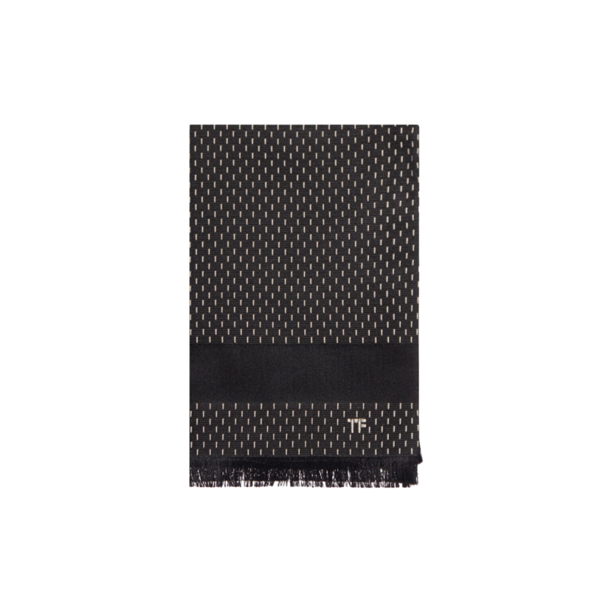 Echarpe soie à logo TOM FORD en jacquard noir pointillé blanc