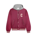 Blouson Teddy à capuche coton gris oversize nylon bordeaux logo dos