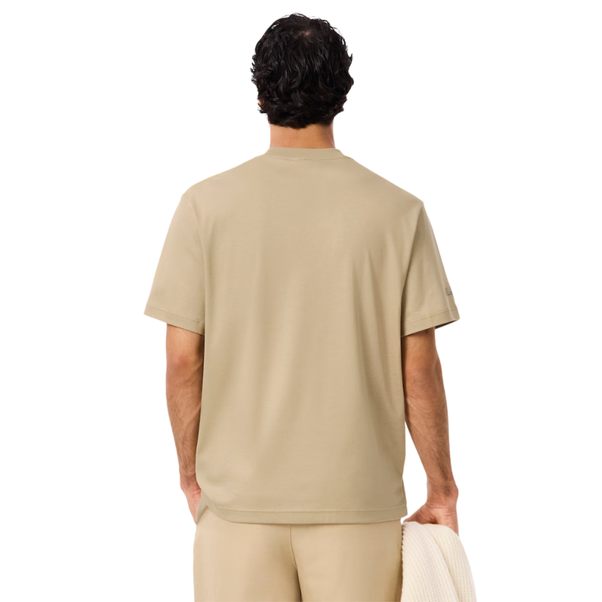 T-shirt coton beige broderie signature R. Lacoste crocodile ton sur ton