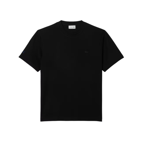 T-shirt coton noir broderie signature R. Lacoste crocodile ton sur ton