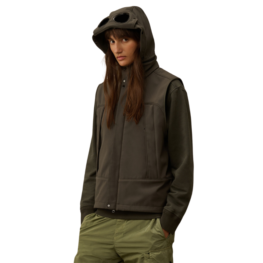 CP COMPANY Veste sans manche gilet à capuche lunettes CP Shell nylon gris anthracite