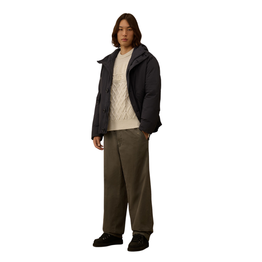 Pull col rond CP COMPANY laine vierge Shetland douce écru broderie logo