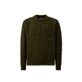 Pull col rond laine vierge Shetland douce kaki broderie logo